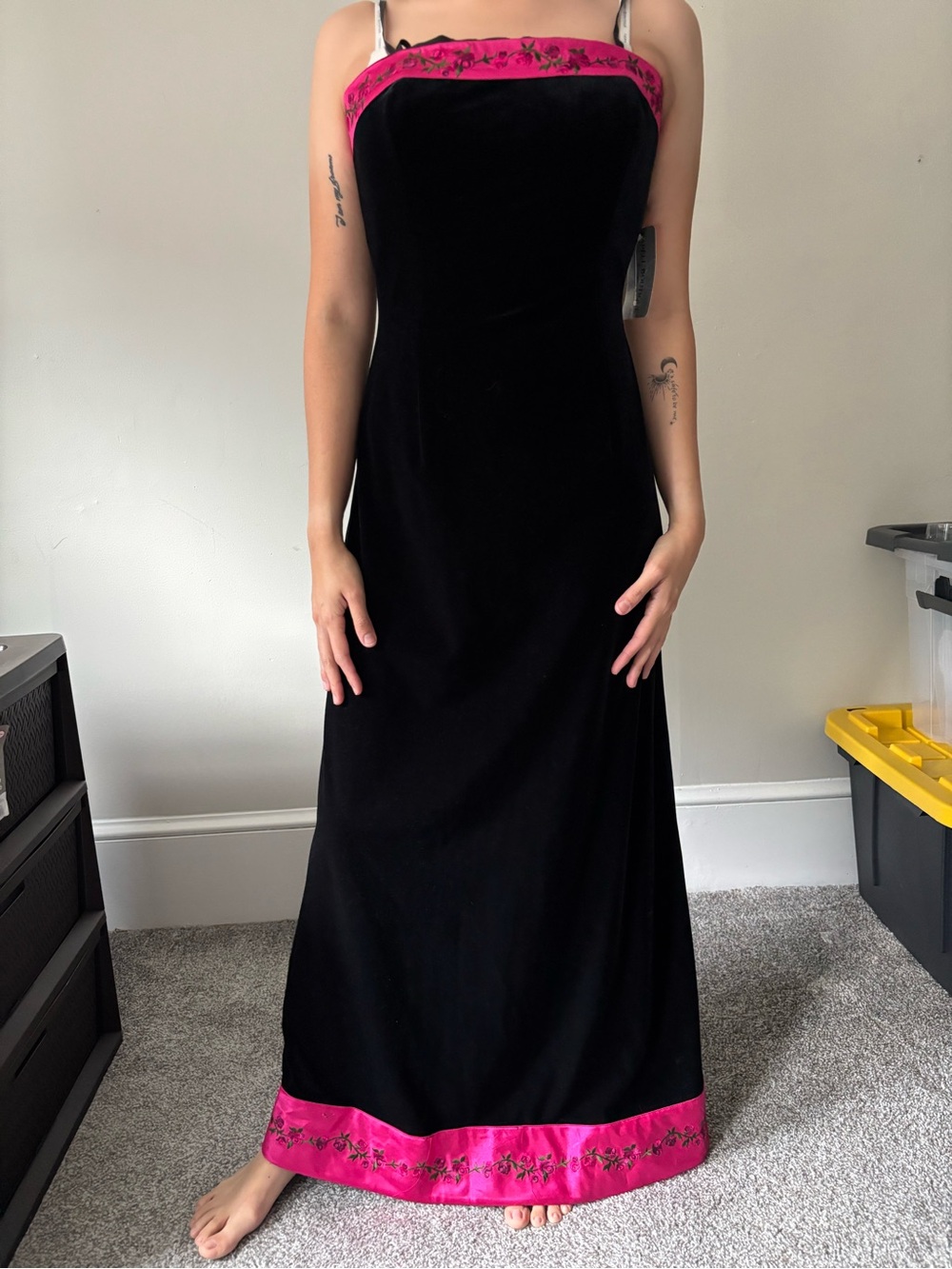 Deadstock Y2K Grunge Punk Prom Black Pink maxi Velvet Whimsygoth dress XS Small